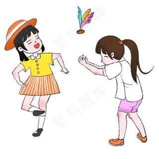 卡通手绘女孩开心踢毽子