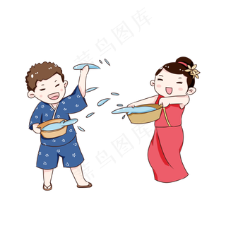 手绘卡通泼水的人