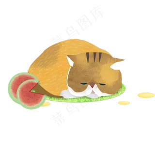 扒着的猫与西瓜大暑元素