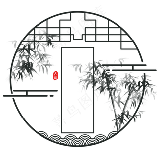 中式窗户水墨竹子边框