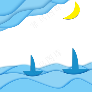 蓝色夏天剪纸风边框