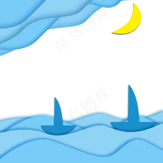 蓝色夏天剪纸风边框