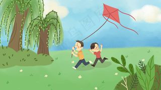 踏青风筝手绘春天好天气