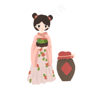 免扣端午习俗酒坛子元素