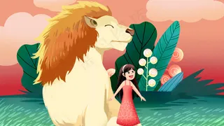 卡通手绘风保护动物狮子配图