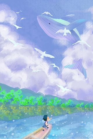 夏日立夏炎热夏季风紫色色唯美卡通