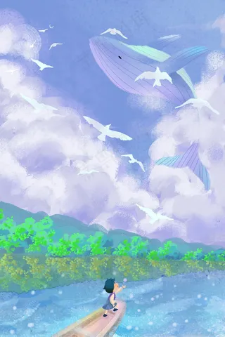 夏日立夏炎热夏季风紫色色唯美卡通