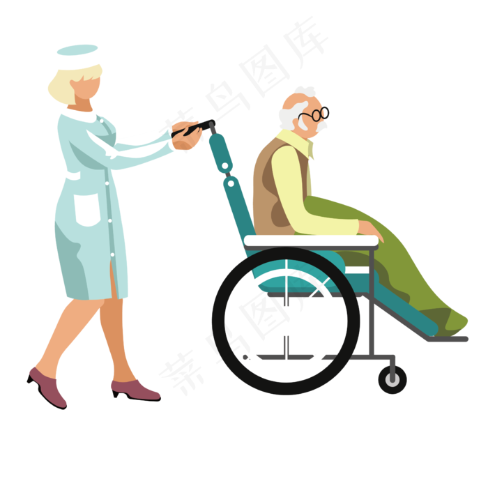 推着老人的护士矢量素材