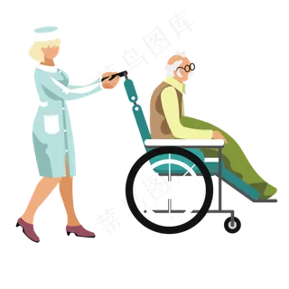 推着老人的护士矢量素材