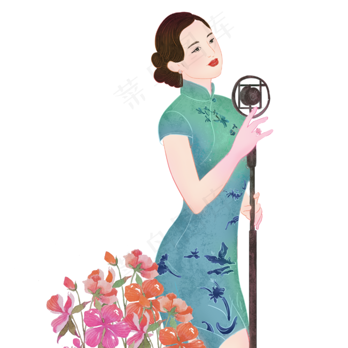 复古旗袍女子歌星,免抠元素(3000*3000px 300 dpi )psd模版下载