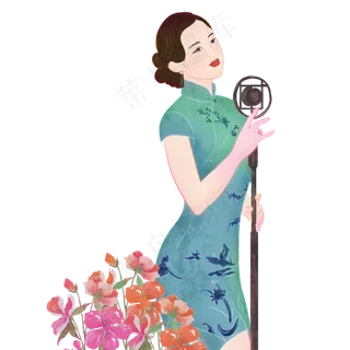 复古旗袍女子歌星,免抠元素