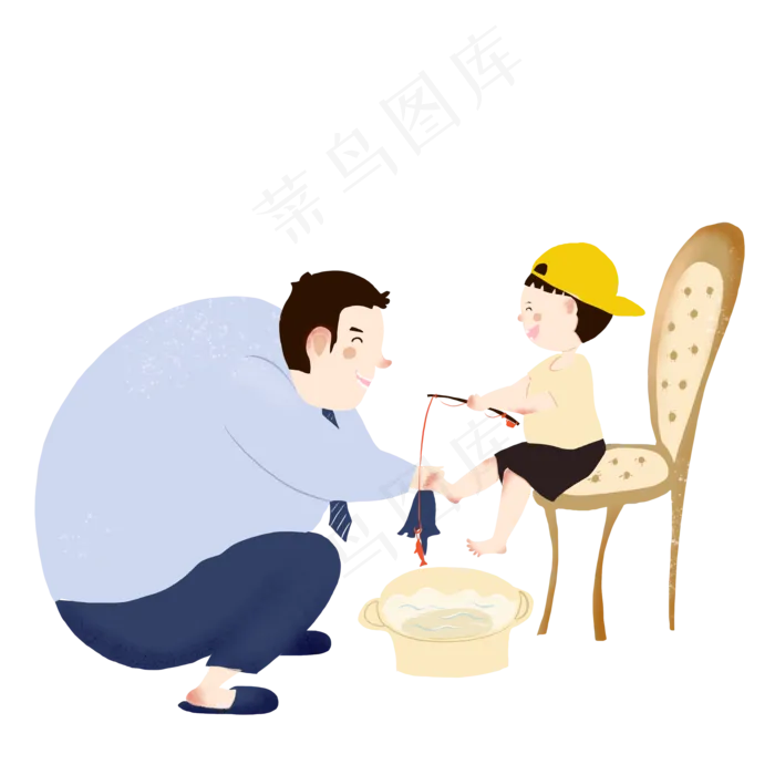 父亲节蓝色系父亲为儿子洗脚手绘(3500X3500(DPI:500))psd模版下载