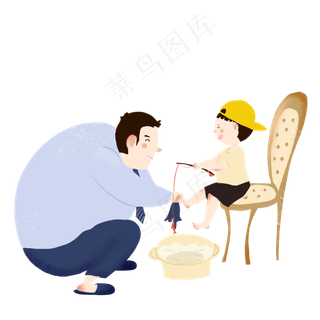 父亲节蓝色系父亲为儿子洗脚手绘