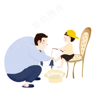 父亲节蓝色系父亲为儿子洗脚手绘