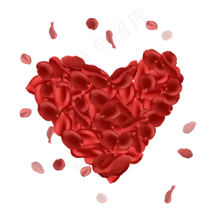 手绘卡通红色玫瑰花瓣爱心透明底