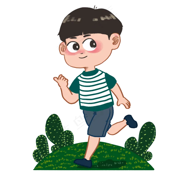 六一儿童节小男孩快乐的出去玩耍