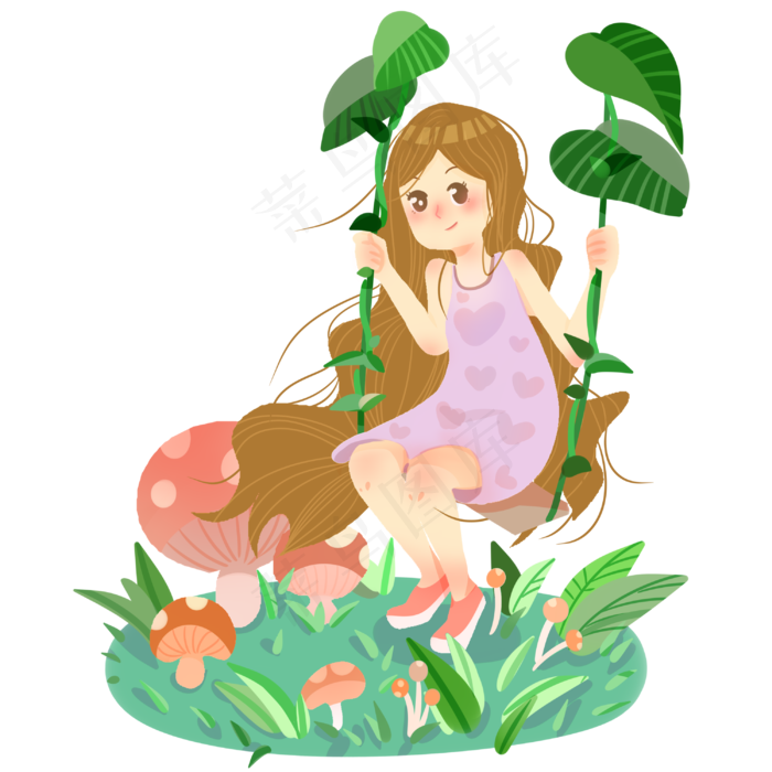 春分荡秋千的小女孩,免抠元素