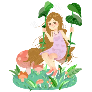春分荡秋千的小女孩,免抠元素