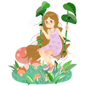 春分荡秋千的小女孩,免抠元素