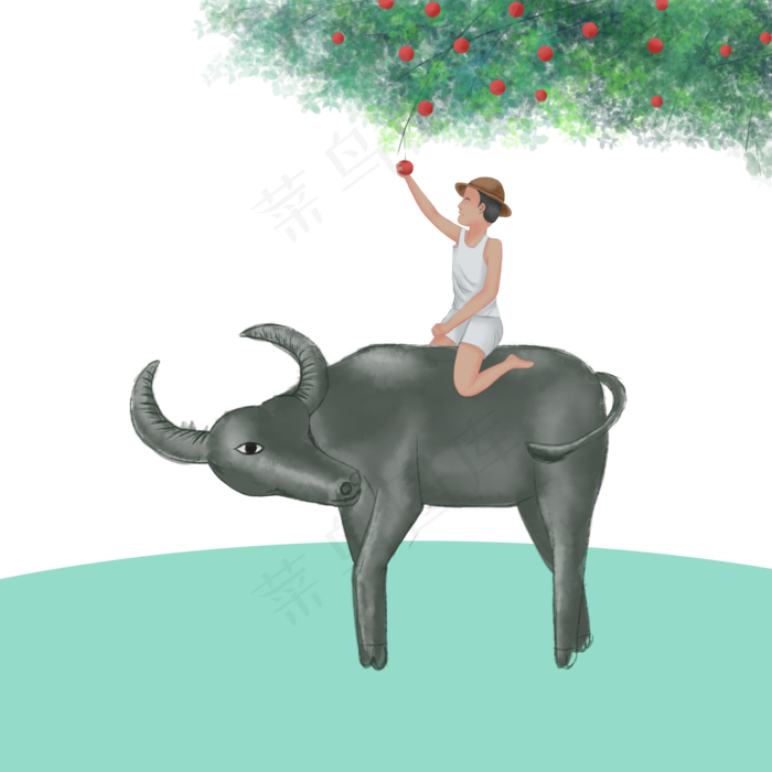 牧童放牛郎春季牛摘果