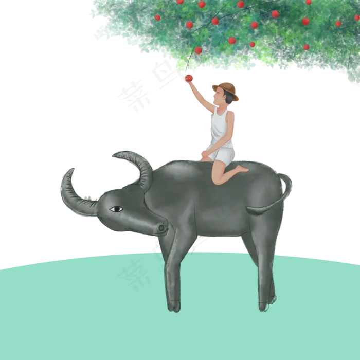 牧童放牛郎春季牛摘果