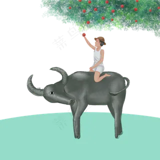 牧童放牛郎春季牛摘果