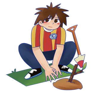 植树节挖坑的小孩