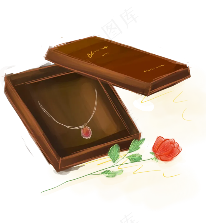 情人节项链礼盒和玫瑰花(2000X2158(DPI:299))psd模版下载