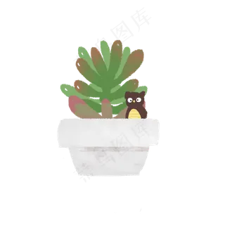 ins风盆栽植物手绘水彩风