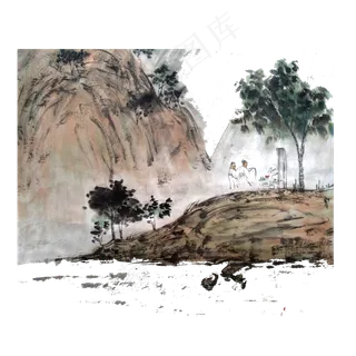 农历山水清明祭祀上坟国画水墨P