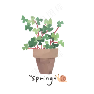 ins风盆栽植物手绘水彩风