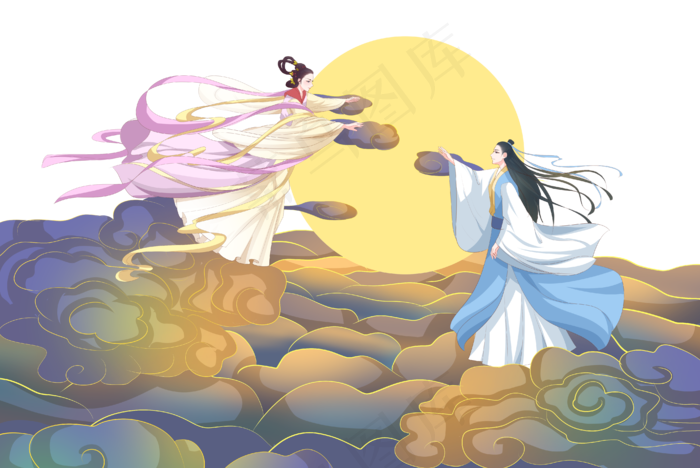 七夕国潮风牛郎织女(4233X2832(DPI:300))psd模版下载