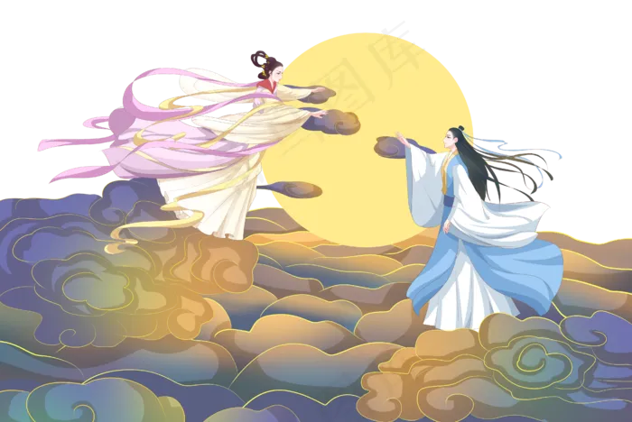 七夕国潮风牛郎织女(4233X2832(DPI:300))psd模版下载