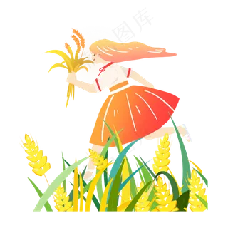 芒种麦田奔跑的女孩素材