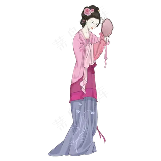 仕女图古风照镜子的女人素材