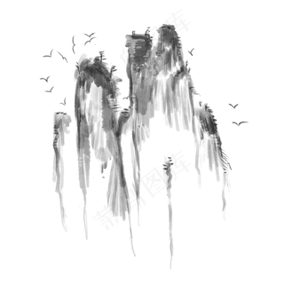 中国风水墨水彩山峰