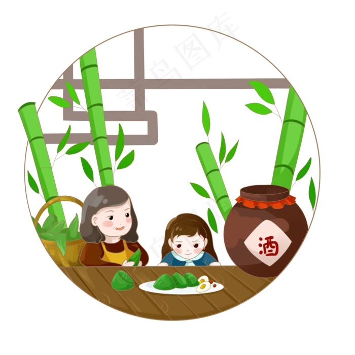 端午节习俗与妈妈包粽子PNG素材(2480X2480(DPI:299))psd模版下载