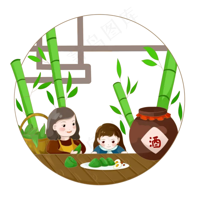端午节习俗与妈妈包粽子PNG素材(2480X2480(DPI:299))psd模版下载
