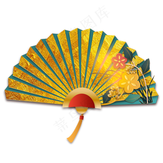 中国风烫金扇子,免抠元素