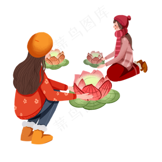 元宵节放花灯的小女孩,免抠元素