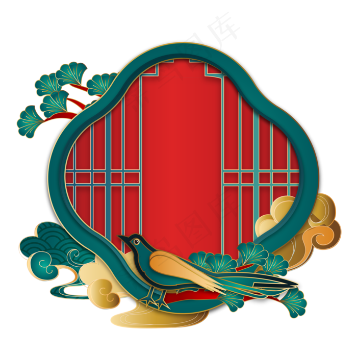 国潮祥云喜鹊边框(2000*2000px 300 dpi )ai矢量模版下载