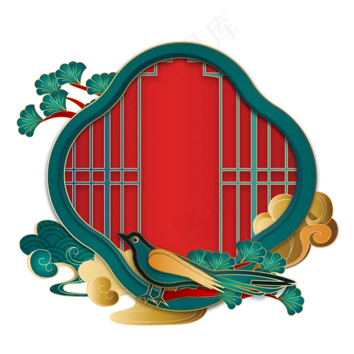 国潮祥云喜鹊边框(2000*2000px 300 dpi )ai矢量模版下载