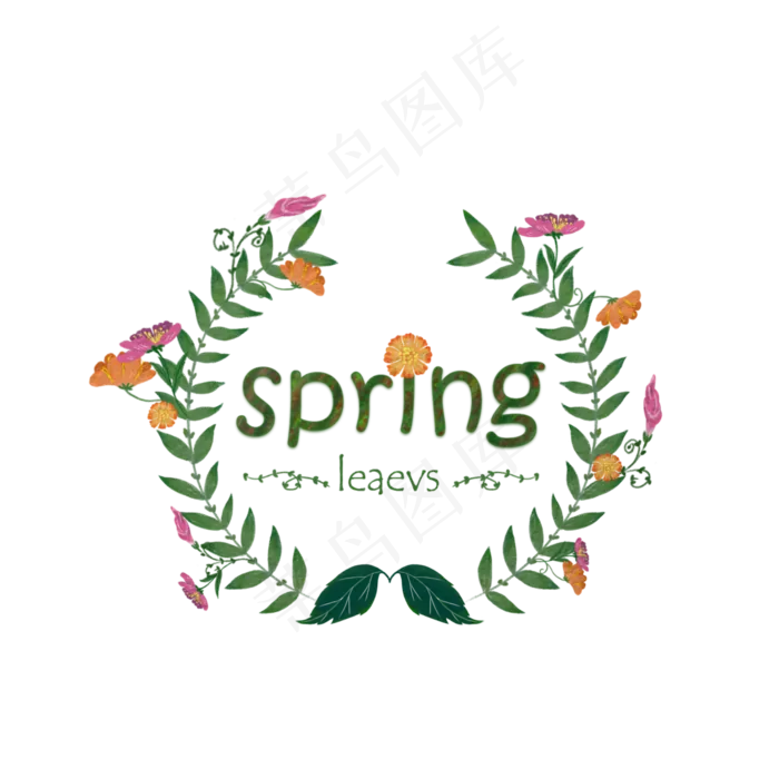手绘春季装饰树叶花卉透明PNG(2688*2688px 300 dpi )psd模版下载