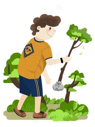 植树节植树的小男孩