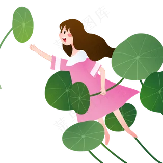 漂亮的小女孩和荷叶