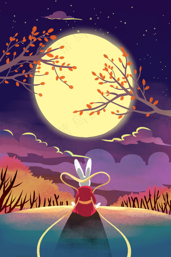 卡通手绘风中秋传统节日配图
