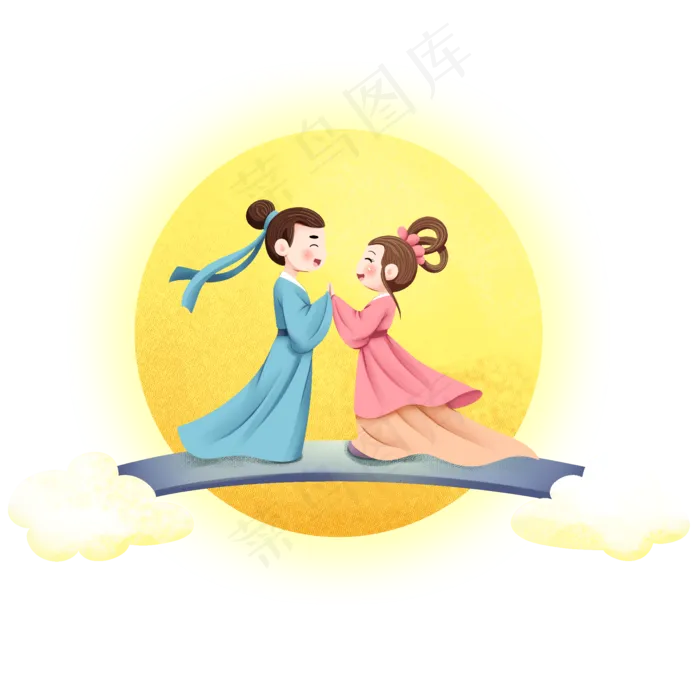 七夕情人节牛郎织女,免抠元素(2000*2000px 300 dpi )psd模版下载