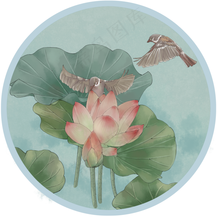 复古夏季风景装饰画壁画墙画工笔,免抠元素