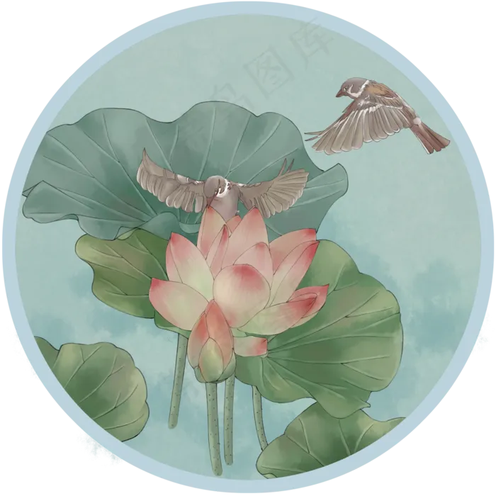 复古夏季风景装饰画壁画墙画工笔,免抠元素(2000X2000(DPI:300))psd模版下载