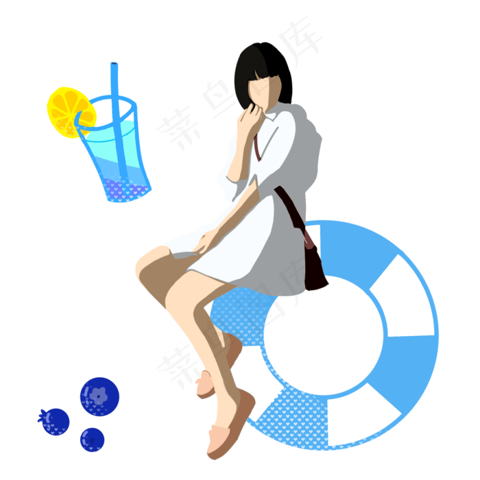 立夏游泳橙汁插画